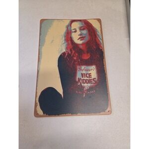 Retro Pop Art Metal Sign Woman Graphic "Professor's Vice Kiddies" Wall Decor